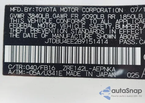 2011 Toyota Corolla Le из США, поврежденный, VIN JTDBU4EE2B9151414